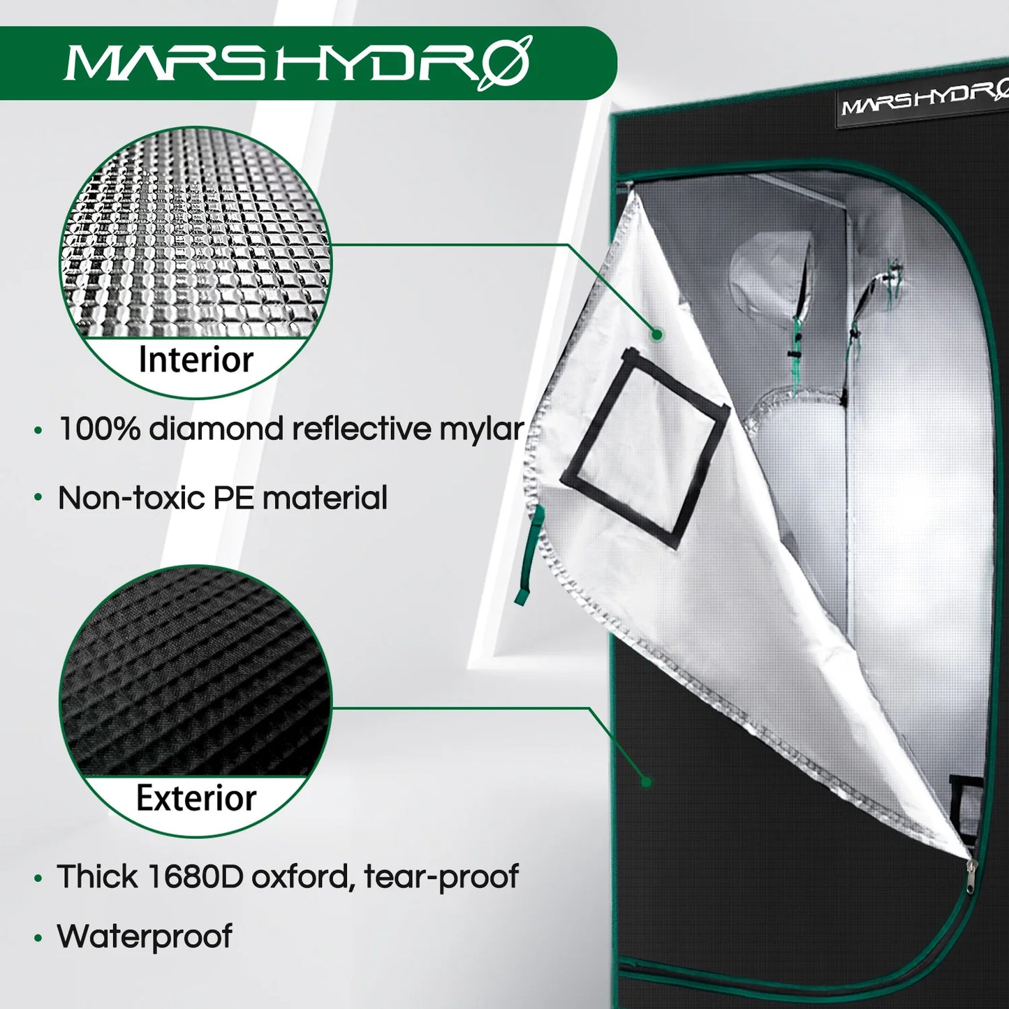 MarsHydro 240x120x200cm Indoor Grow Tent Hydroponic Growing green Room Box 100 Reflective Mylar silver dark