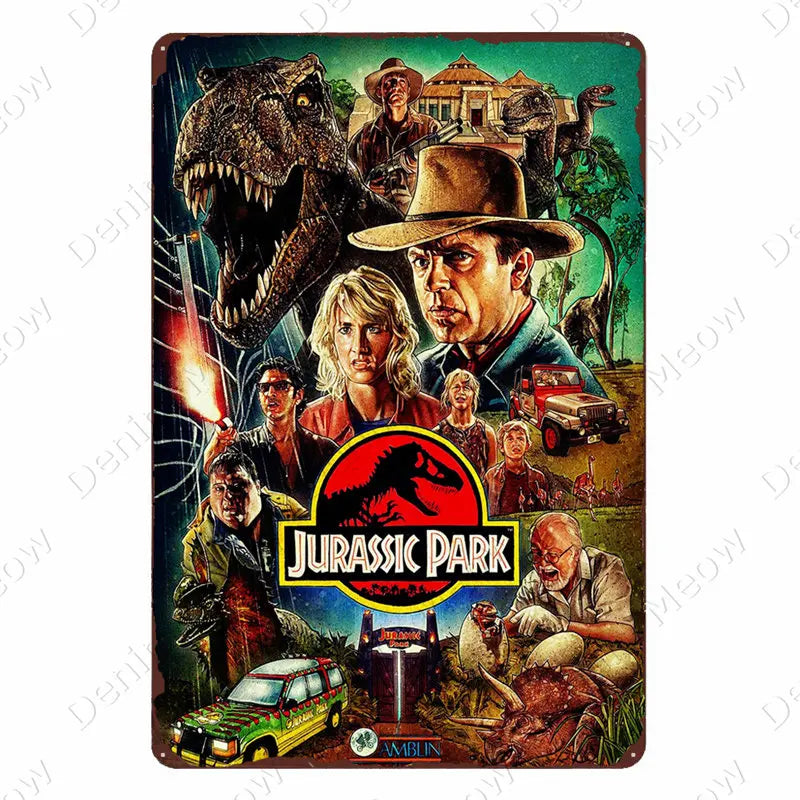 Movie Posters Film Plaque Vintage Metal Tin Signs Cafe Bar Cinema Decor E.T. JAWS Jurassic Park Retro Painting Wall Sticker N311