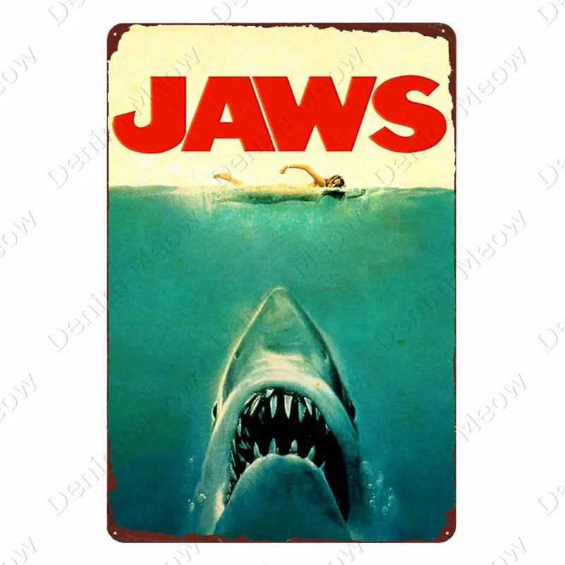 Movie Posters Film Plaque Vintage Metal Tin Signs Cafe Bar Cinema Decor E.T. JAWS Jurassic Park Retro Painting Wall Sticker N311