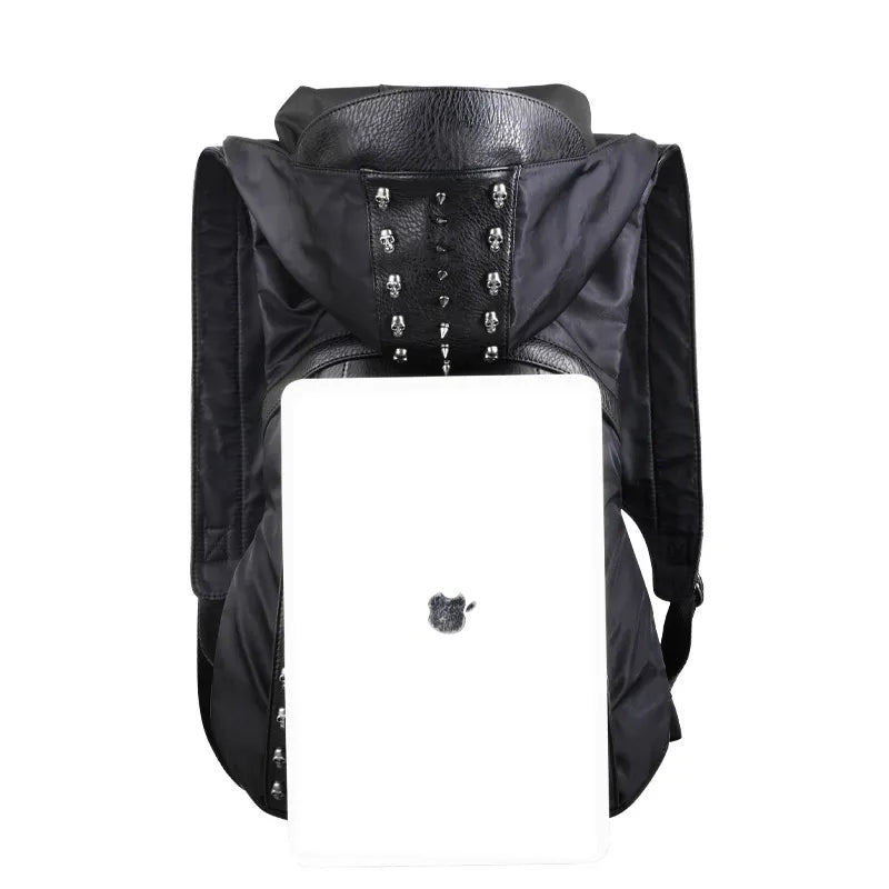 New 2020 Fashion Personality 3D skull leather backpack rivets skull backpack with Hood cap apparel bag cross bags hiphop man