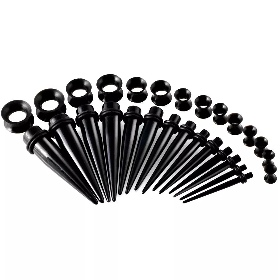 30pcs/lot UV Acrylic Ear Taper Plug with Silicone Ear Tunnels Plug Gauge Kit Ear Expander Stretcher Set Body Piercing Jewelry