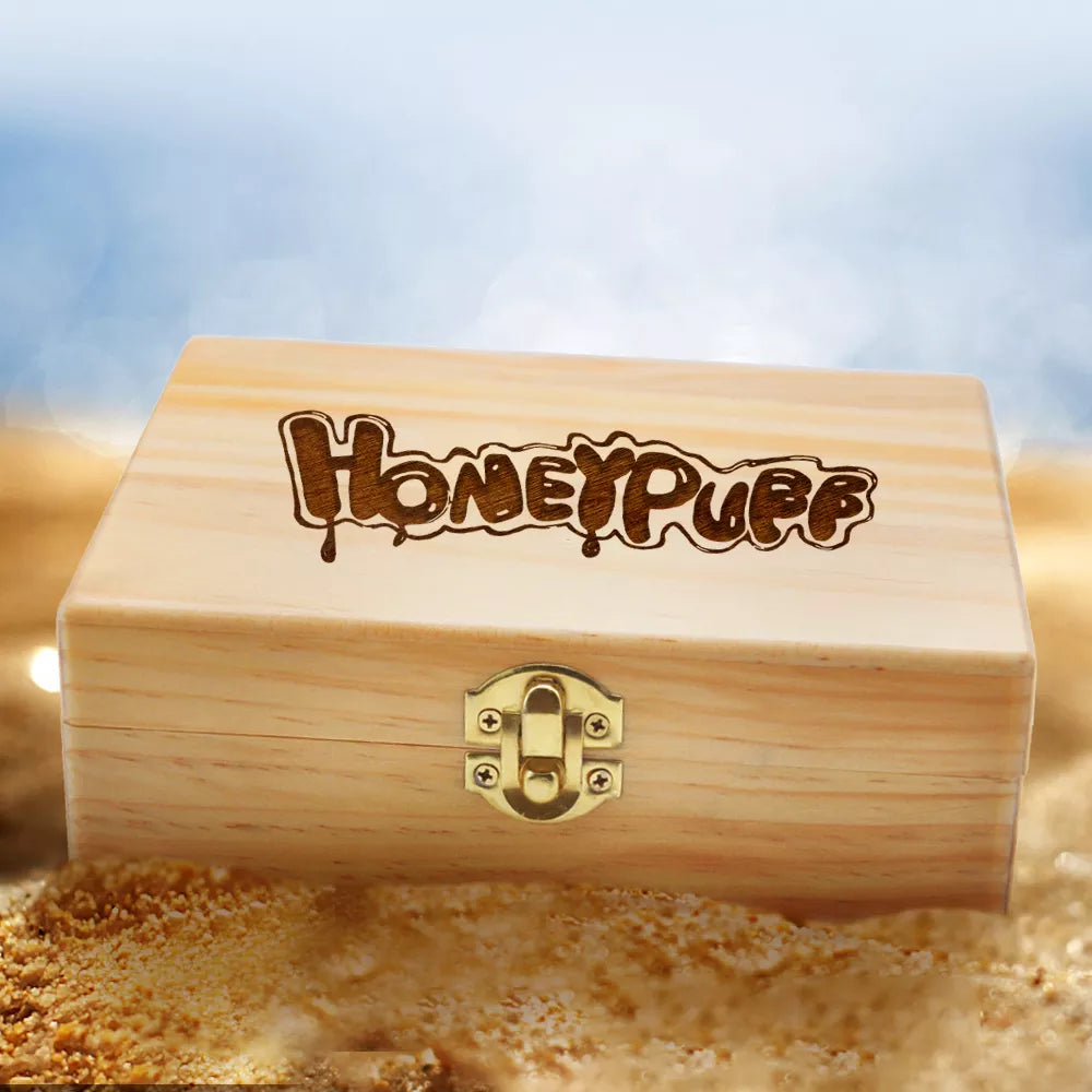 HONEYPUFF Wooden Tobacco Stash Jar Storage Box Natural Handmade Wood Herbal Tobacco Jar