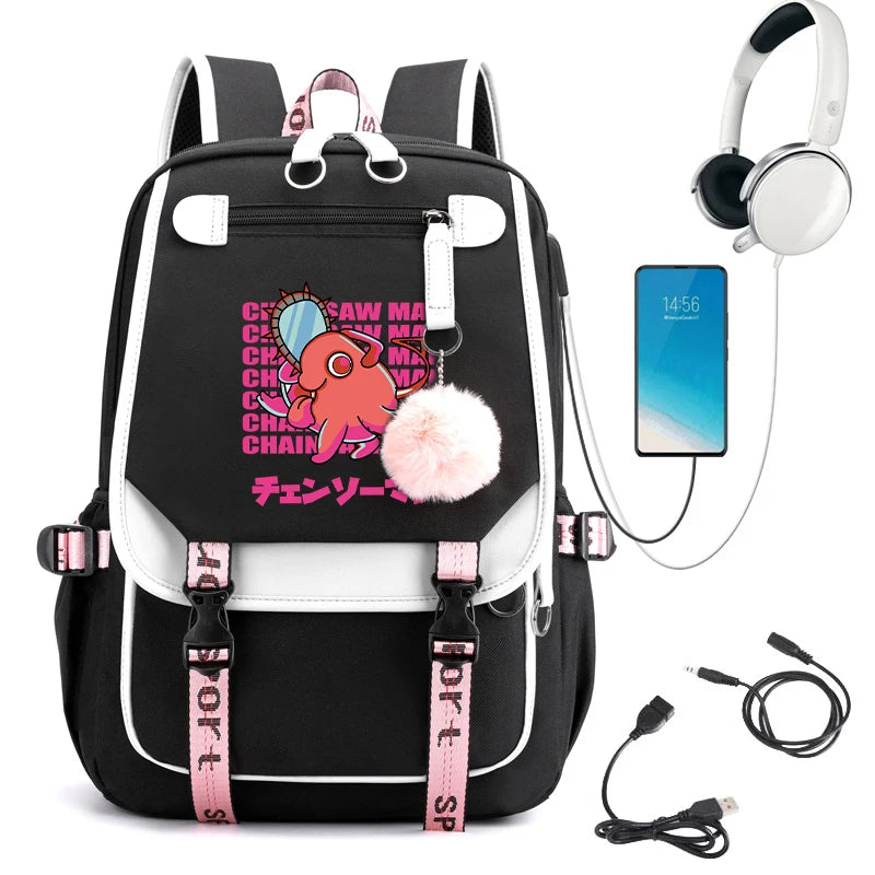 Japanese Anime Chainsaw Man School Bag Cartoon Pochita Bookbag Makima Harajuku Graphic School Backpack for College Students Bags