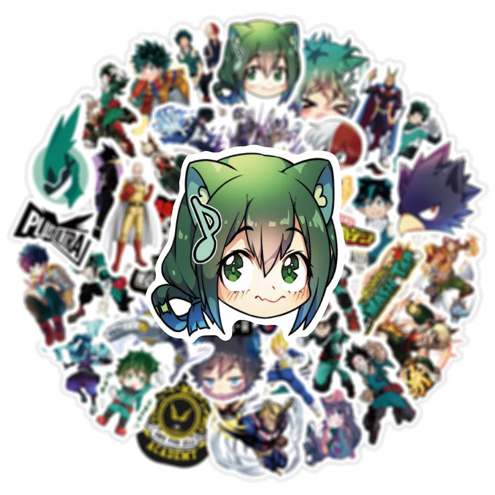 50Pcs My Hero Academy Anime Stickers PVC Waterproof Stickers Luggage Laptop Graffiti Stickers