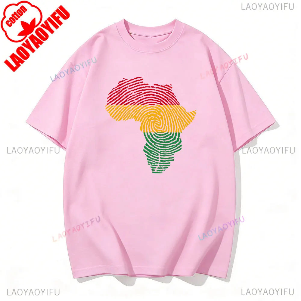Africa Fingerprint Shirt African Pride Tee with Red Yellow Green Map Design T Shirt Black History Month Ethnic Print Tees