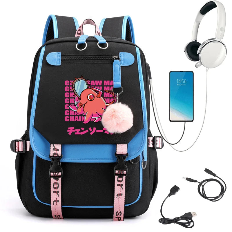 Japanese Anime Chainsaw Man School Bag Cartoon Pochita Bookbag Makima Harajuku Graphic School Backpack for College Students Bags