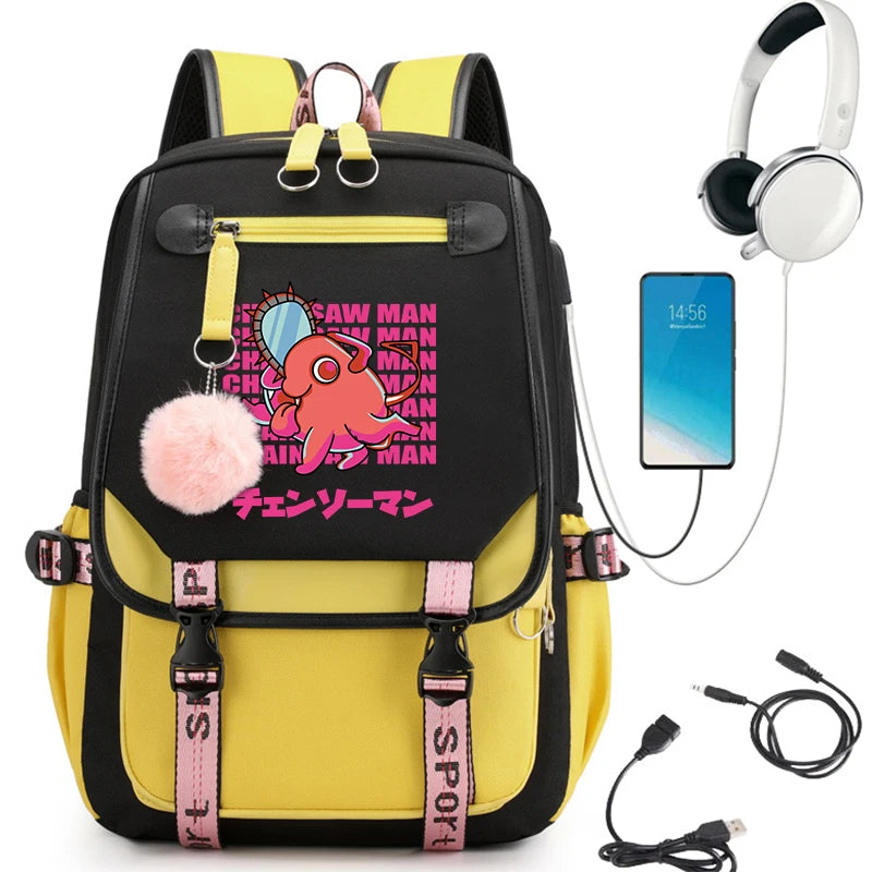 Japanese Anime Chainsaw Man School Bag Cartoon Pochita Bookbag Makima Harajuku Graphic School Backpack for College Students Bags