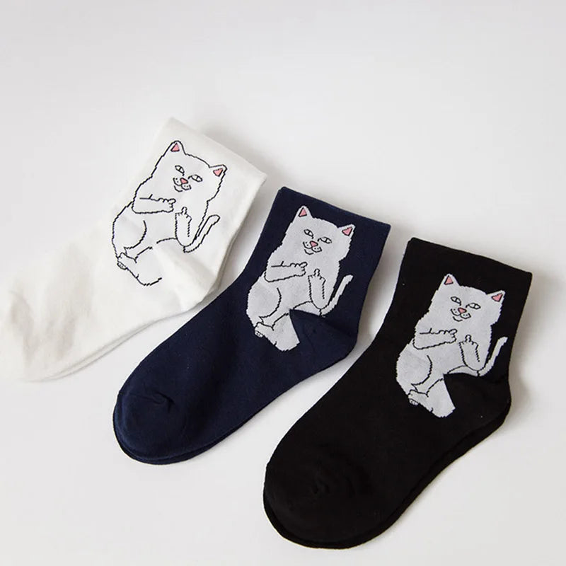 Funny Alien Planet Cartoon and Cat Unisex Breathable Cotton Socks