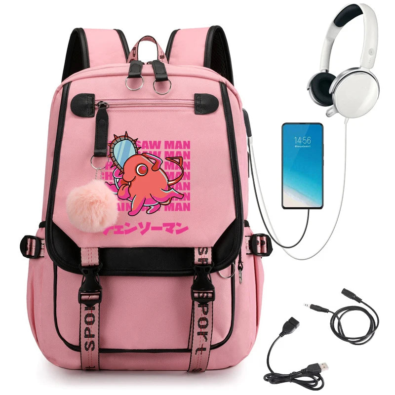 Japanese Anime Chainsaw Man School Bag Cartoon Pochita Bookbag Makima Harajuku Graphic School Backpack for College Students Bags