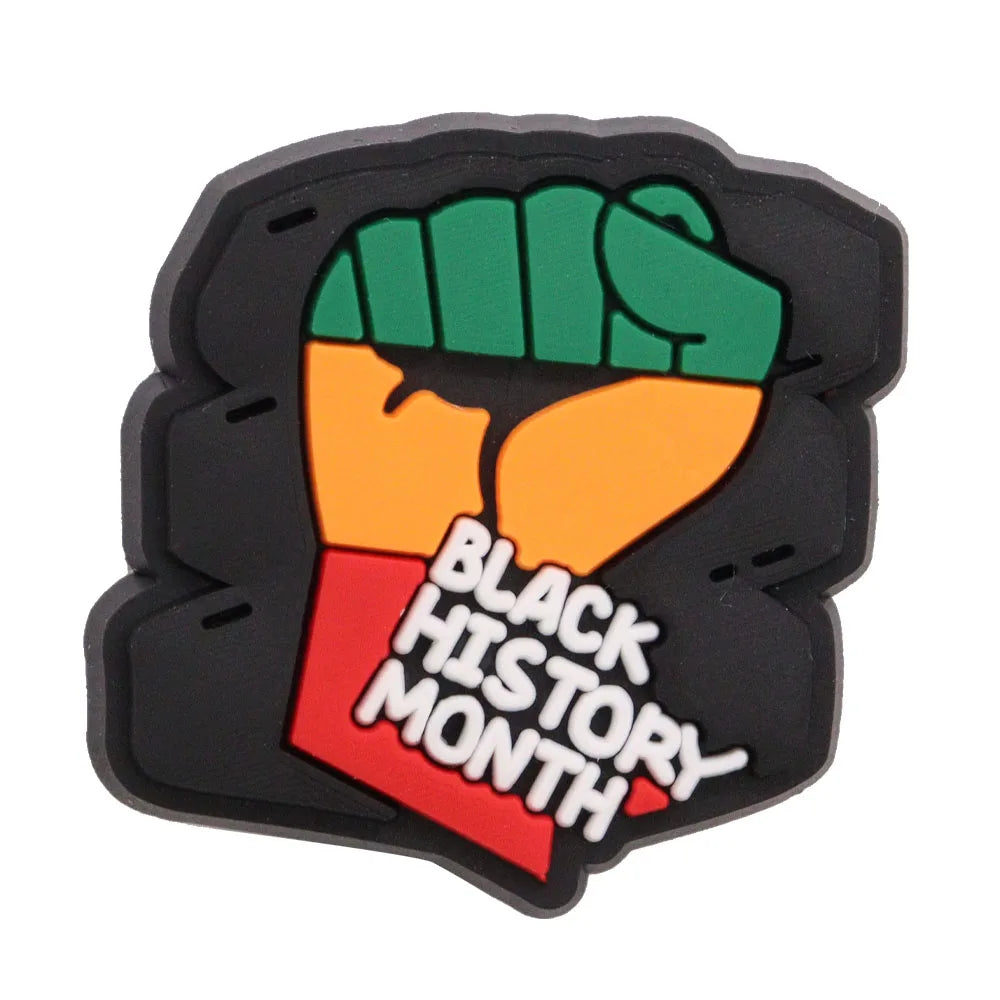 New Arrival 1-24Pcs PVC Black History Month Heart DIY Slipper Shoes Charms Buckle Clog Man Woman Shoe Accessories