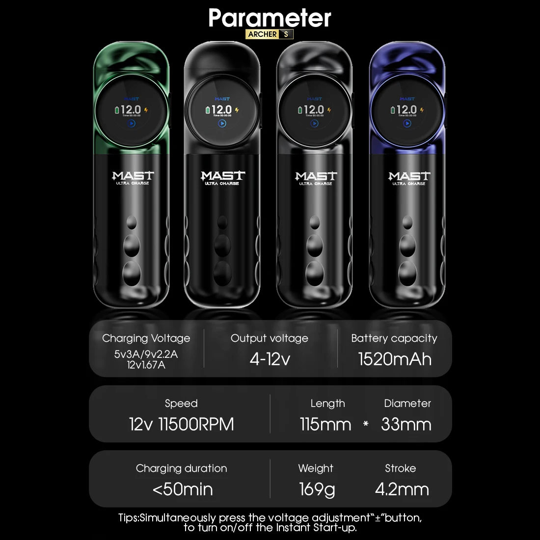 New Shortest Ultra Fast Charge Tattoo Wireless Machine Pen Mast Archer S 4.2MM Stroke Brushless Motor Power By Mcore Battery Pen