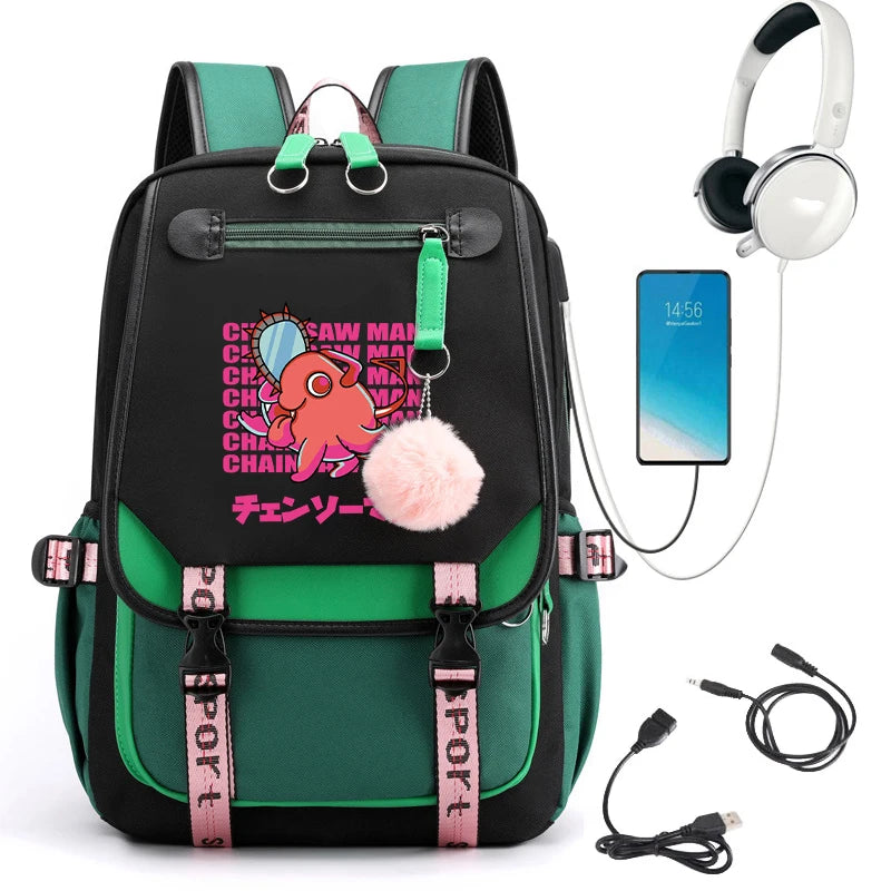 Japanese Anime Chainsaw Man School Bag Cartoon Pochita Bookbag Makima Harajuku Graphic School Backpack for College Students Bags