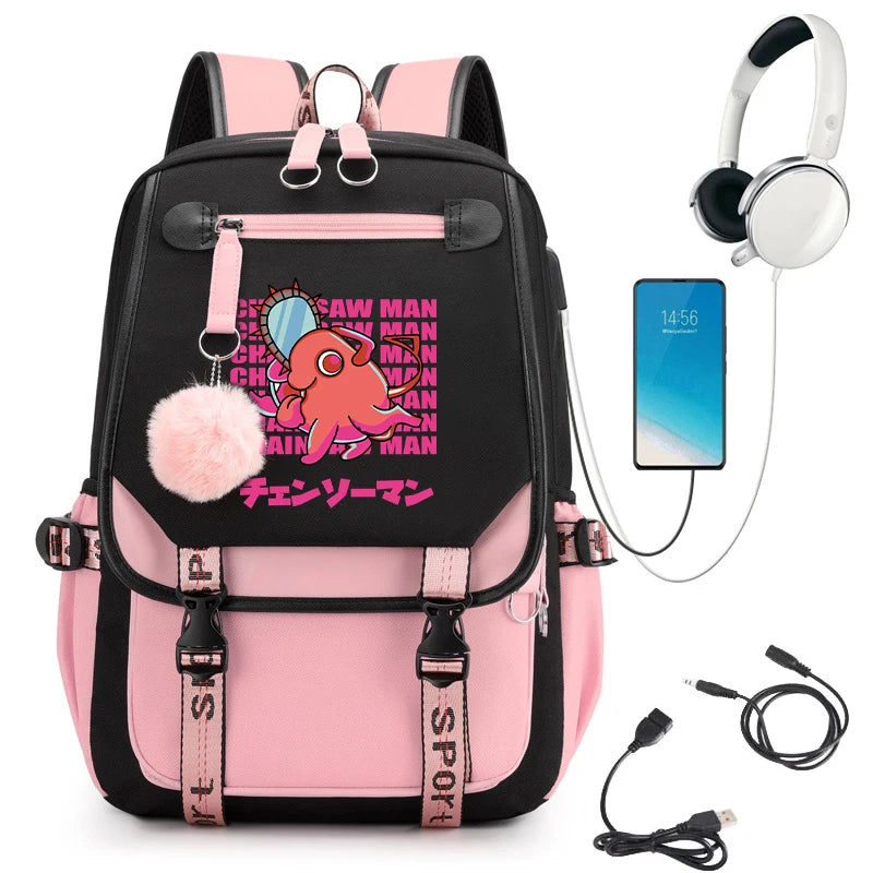 Japanese Anime Chainsaw Man School Bag Cartoon Pochita Bookbag Makima Harajuku Graphic School Backpack for College Students Bags