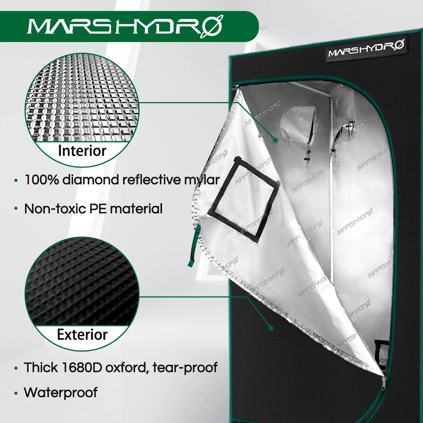 1680D Mars Hydro 60x60x140cm LED Grow Tent box Indoor Hydroponics garden Water-proof hut Diamond Reflective Mylar grow room