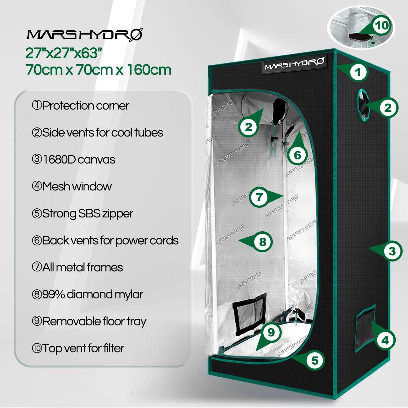 1680D Mars Hydro 70X70X160cm Indoor Grow Tent, Grow Room Plant Growing ,Garden Greenhouses