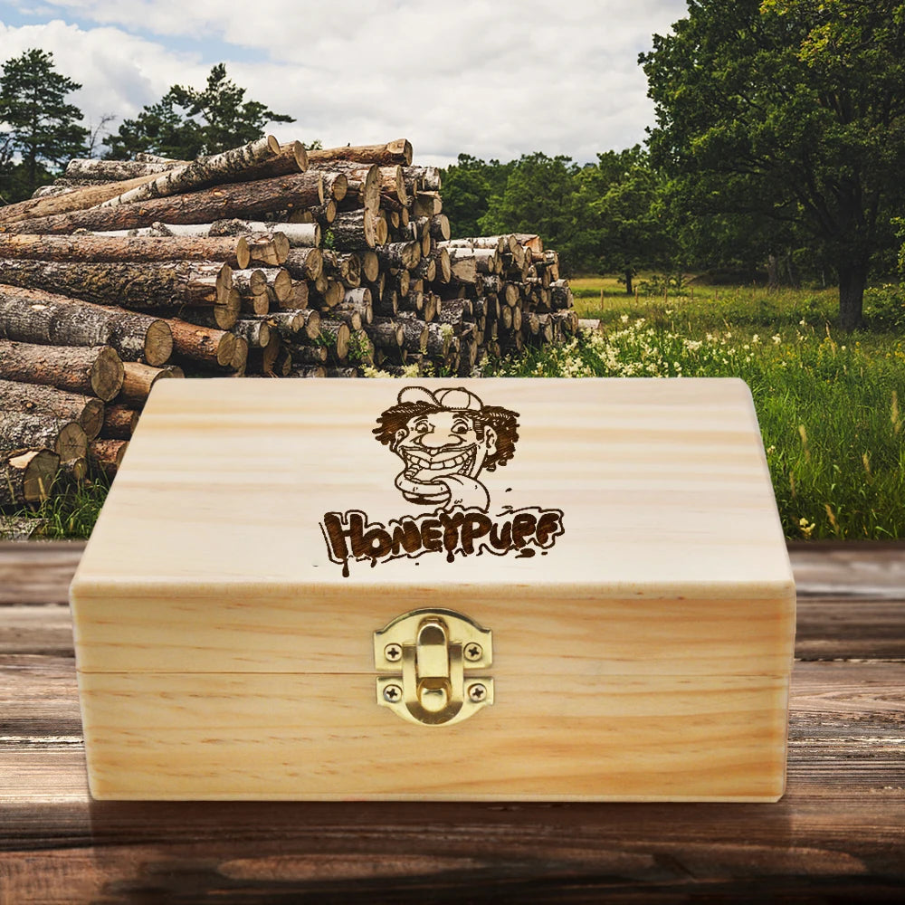 HONEYPUFF Wooden Tobacco Stash Jar Storage Box Natural Handmade Wood Herbal Tobacco Jar