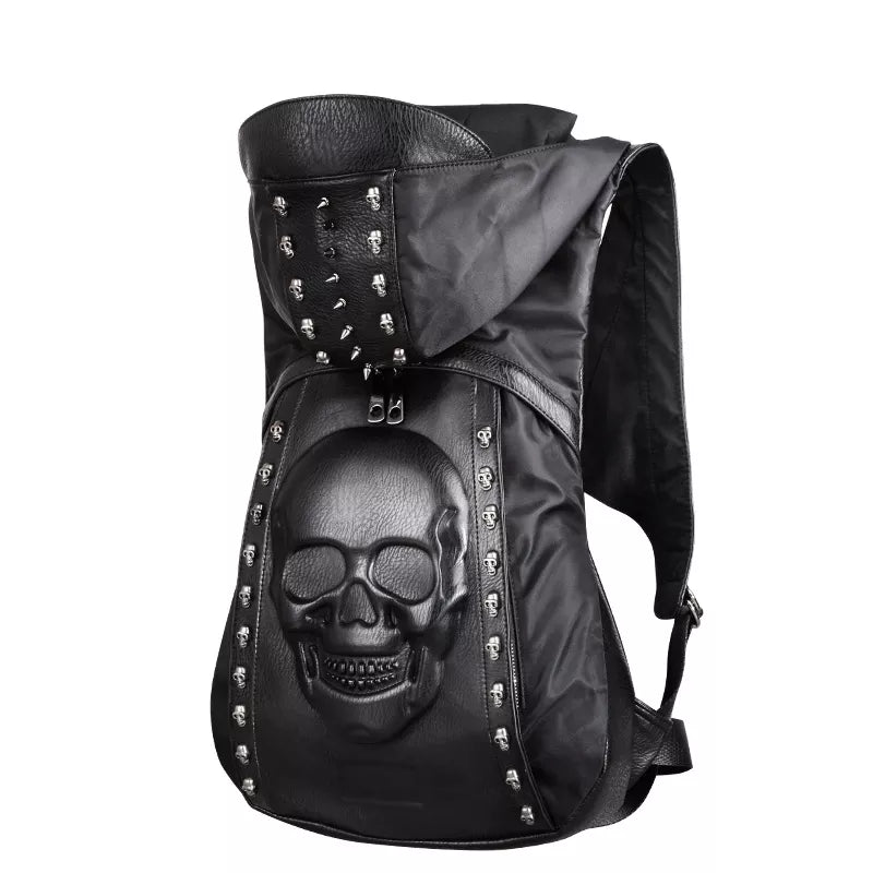 New 2020 Fashion Personality 3D skull leather backpack rivets skull backpack with Hood cap apparel bag cross bags hiphop man