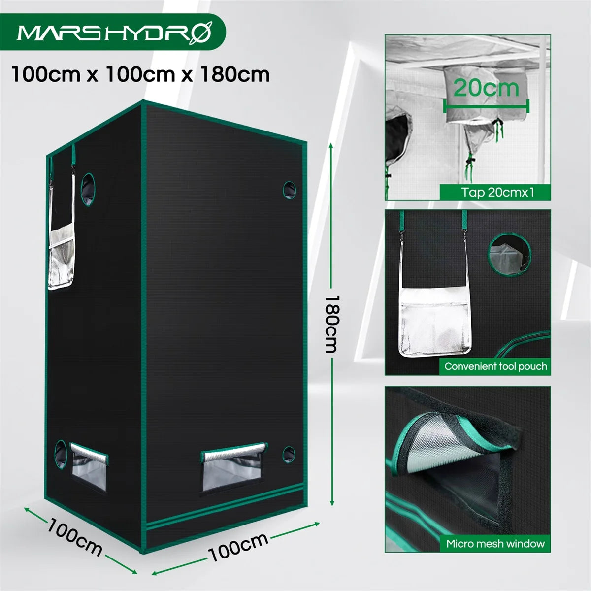 Marshydro 100x100x180cm Grow Tent 1680D indoor garden hydroponic system plant led greenhouse  3'3''x3'3''x5'11'' growing tents