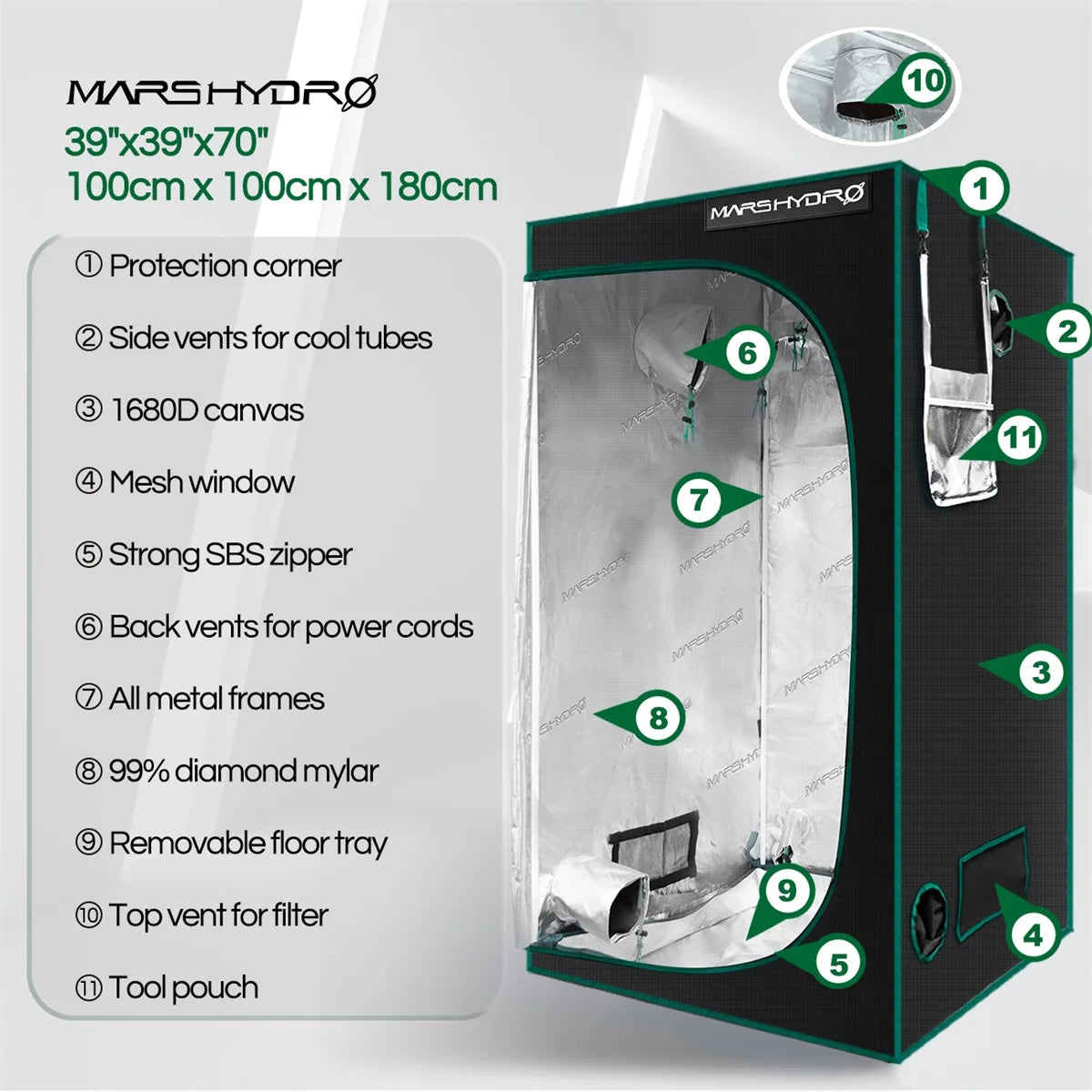 Marshydro 100x100x180cm Grow Tent 1680D indoor garden hydroponic system plant led greenhouse  3'3''x3'3''x5'11'' growing tents