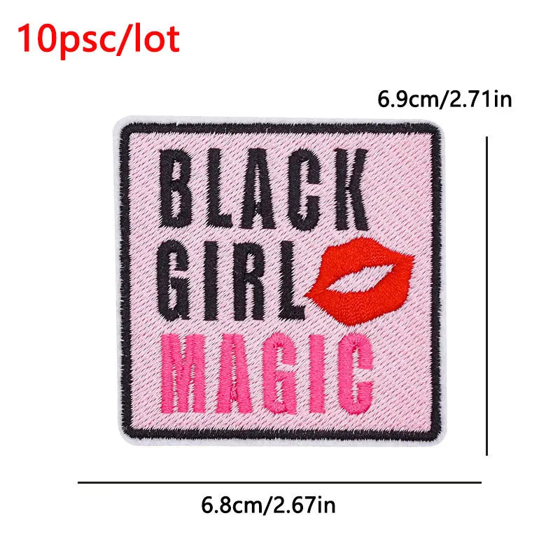 10Pcs/Lot Black History  Embroidery Patch - Iron-On Patches For Clothing Stickers Badges