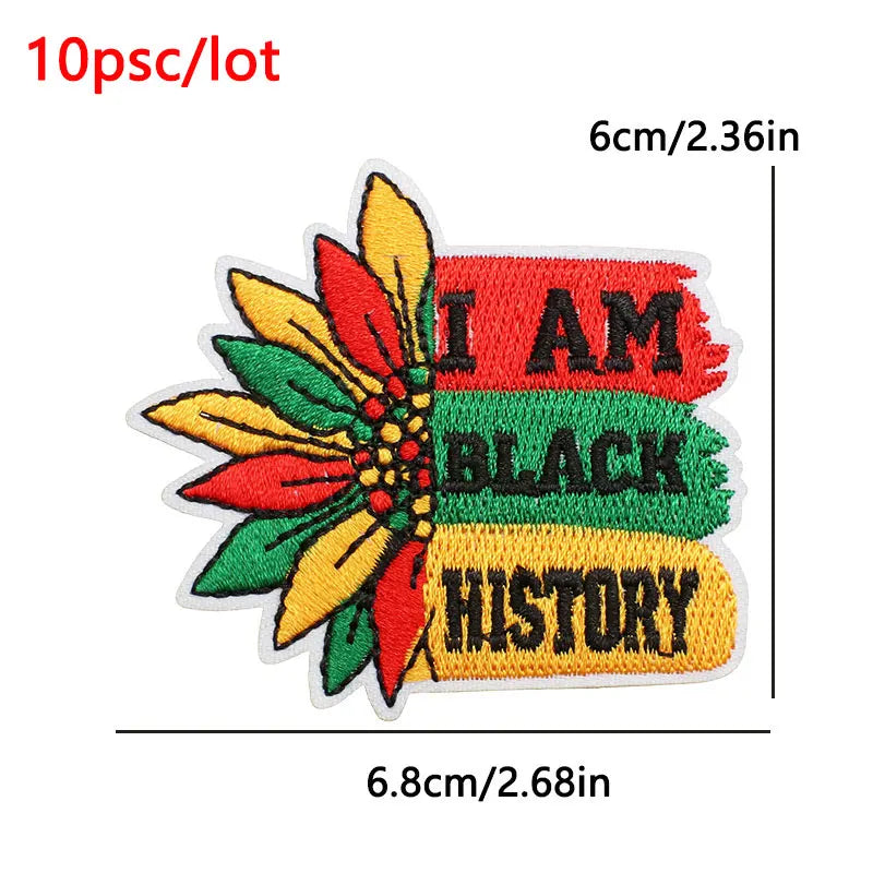 10Pcs/Lot Black History  Embroidery Patch - Iron-On Patches For Clothing Stickers Badges