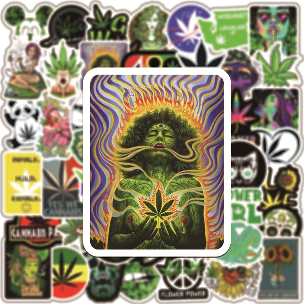 10/50/100PCS Funny Characters Leaves Weed Smoking Graffiti Stickers for Laptop Luggage Laptop Phone Waterproof Cool Sticker Pack