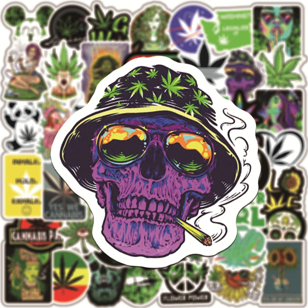 10/50/100PCS Funny Characters Leaves Weed Smoking Graffiti Stickers for Laptop Luggage Laptop Phone Waterproof Cool Sticker Pack