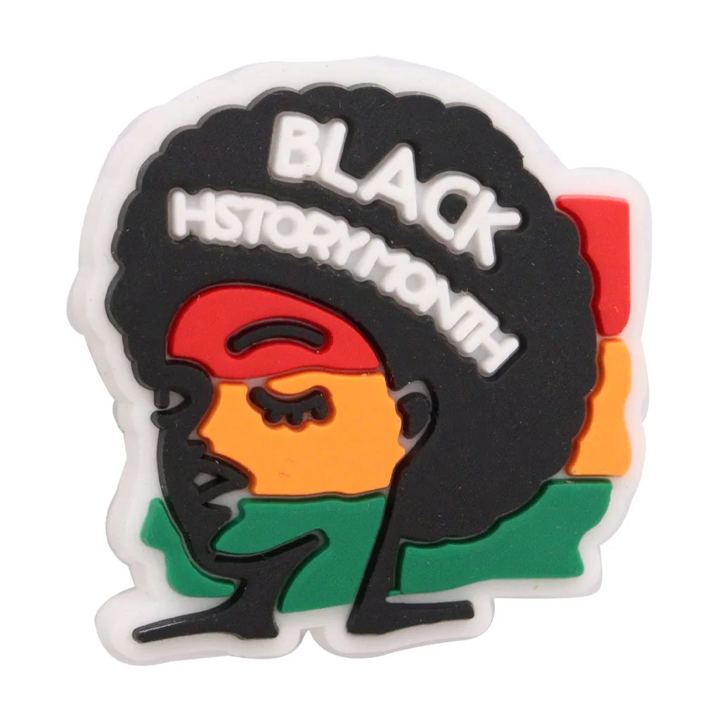 New Arrival 1-24Pcs PVC Black History Month Heart DIY Slipper Shoes Charms Buckle Clog Man Woman Shoe Accessories