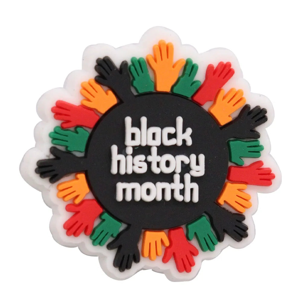 New Arrival 1-24Pcs PVC Black History Month Heart DIY Slipper Shoes Charms Buckle Clog Man Woman Shoe Accessories