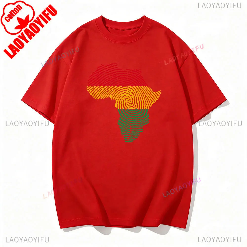 Africa Fingerprint Shirt African Pride Tee with Red Yellow Green Map Design T Shirt Black History Month Ethnic Print Tees