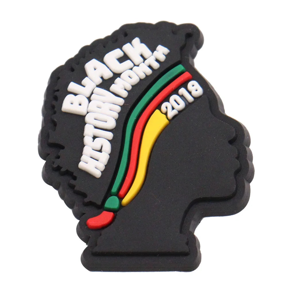 New Arrival 1-24Pcs PVC Black History Month Heart DIY Slipper Shoes Charms Buckle Clog Man Woman Shoe Accessories