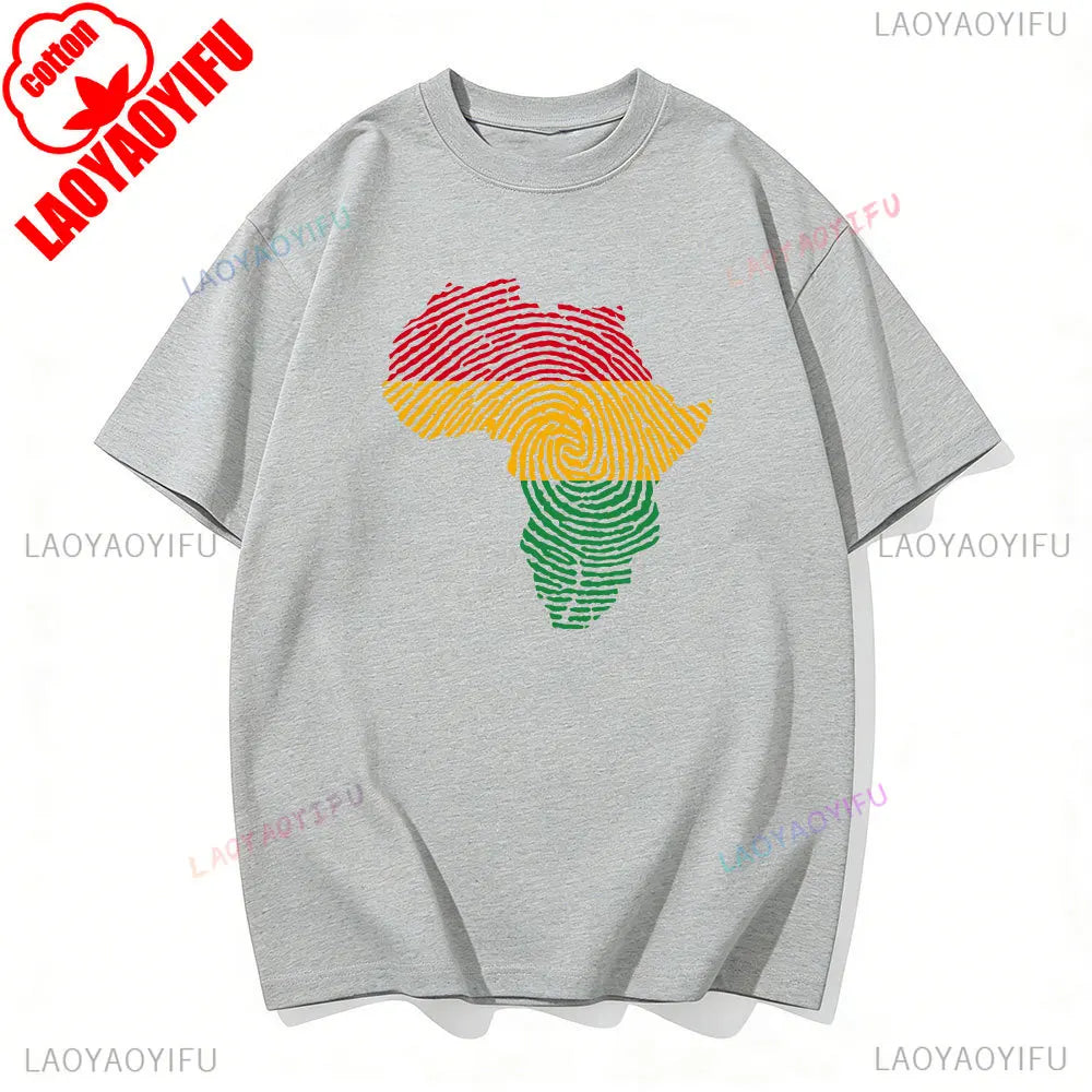 Africa Fingerprint Shirt African Pride Tee with Red Yellow Green Map Design T Shirt Black History Month Ethnic Print Tees