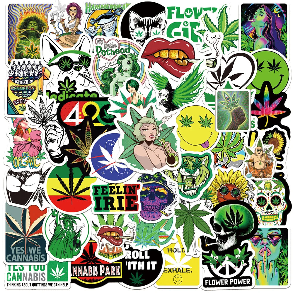 10/50/100PCS Funny Characters Leaves Weed Smoking Graffiti Stickers for Laptop Luggage Laptop Phone Waterproof Cool Sticker Pack