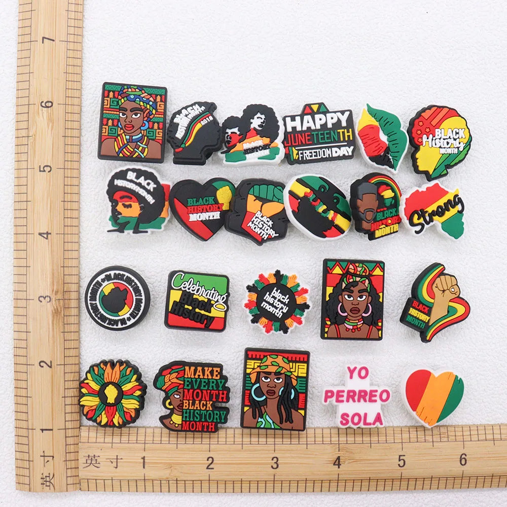 New Arrival 1-24Pcs PVC Black History Month Heart DIY Slipper Shoes Charms Buckle Clog Man Woman Shoe Accessories