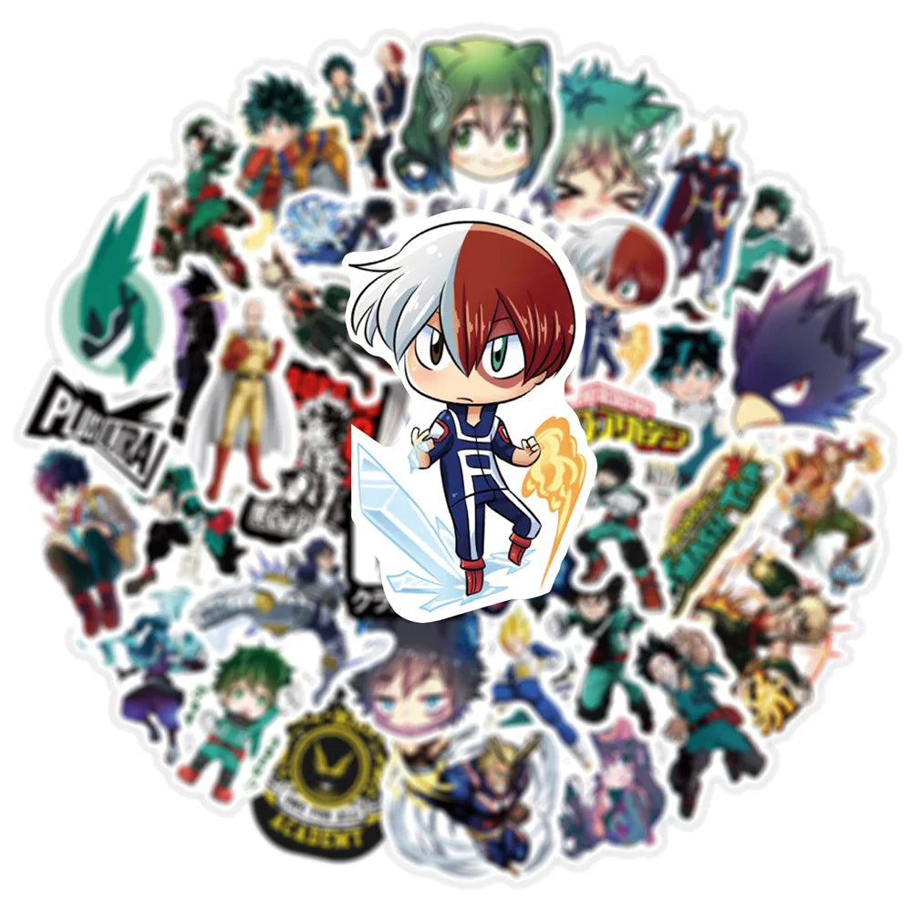 50Pcs My Hero Academy Anime Stickers PVC Waterproof Stickers Luggage Laptop Graffiti Stickers