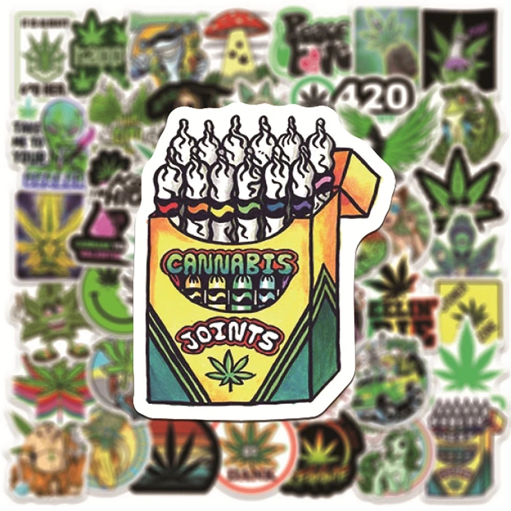 10/50/100PCS Funny Characters Leaves Weed Smoking Graffiti Stickers for Laptop Luggage Laptop Phone Waterproof Cool Sticker Pack