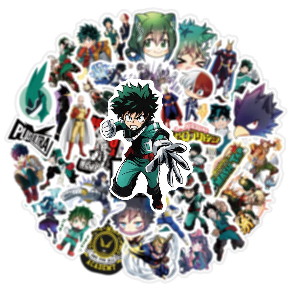 50Pcs My Hero Academy Anime Stickers PVC Waterproof Stickers Luggage Laptop Graffiti Stickers