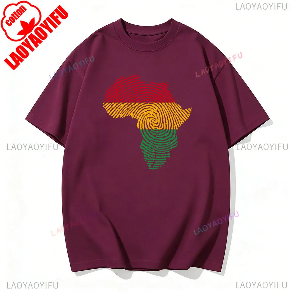 Africa Fingerprint Shirt African Pride Tee with Red Yellow Green Map Design T Shirt Black History Month Ethnic Print Tees