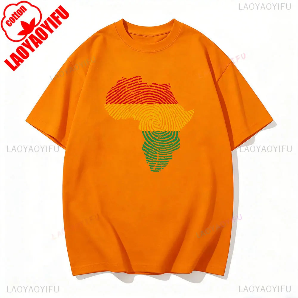 Africa Fingerprint Shirt African Pride Tee with Red Yellow Green Map Design T Shirt Black History Month Ethnic Print Tees