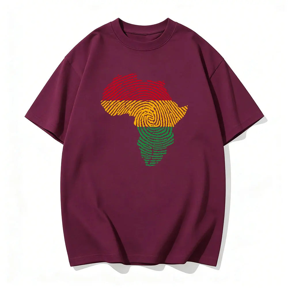 Africa Fingerprint Shirt African Pride Tee with Red Yellow Green Map Design T Shirt Black History Month Ethnic Print Tees