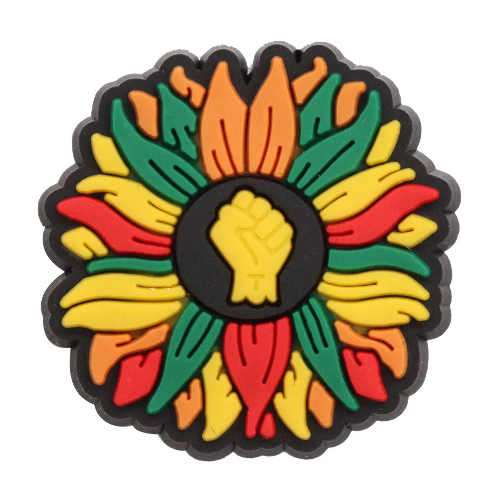 New Arrival 1-24Pcs PVC Black History Month Heart DIY Slipper Shoes Charms Buckle Clog Man Woman Shoe Accessories