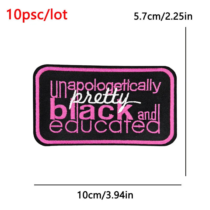 10Pcs/Lot Black History  Embroidery Patch - Iron-On Patches For Clothing Stickers Badges