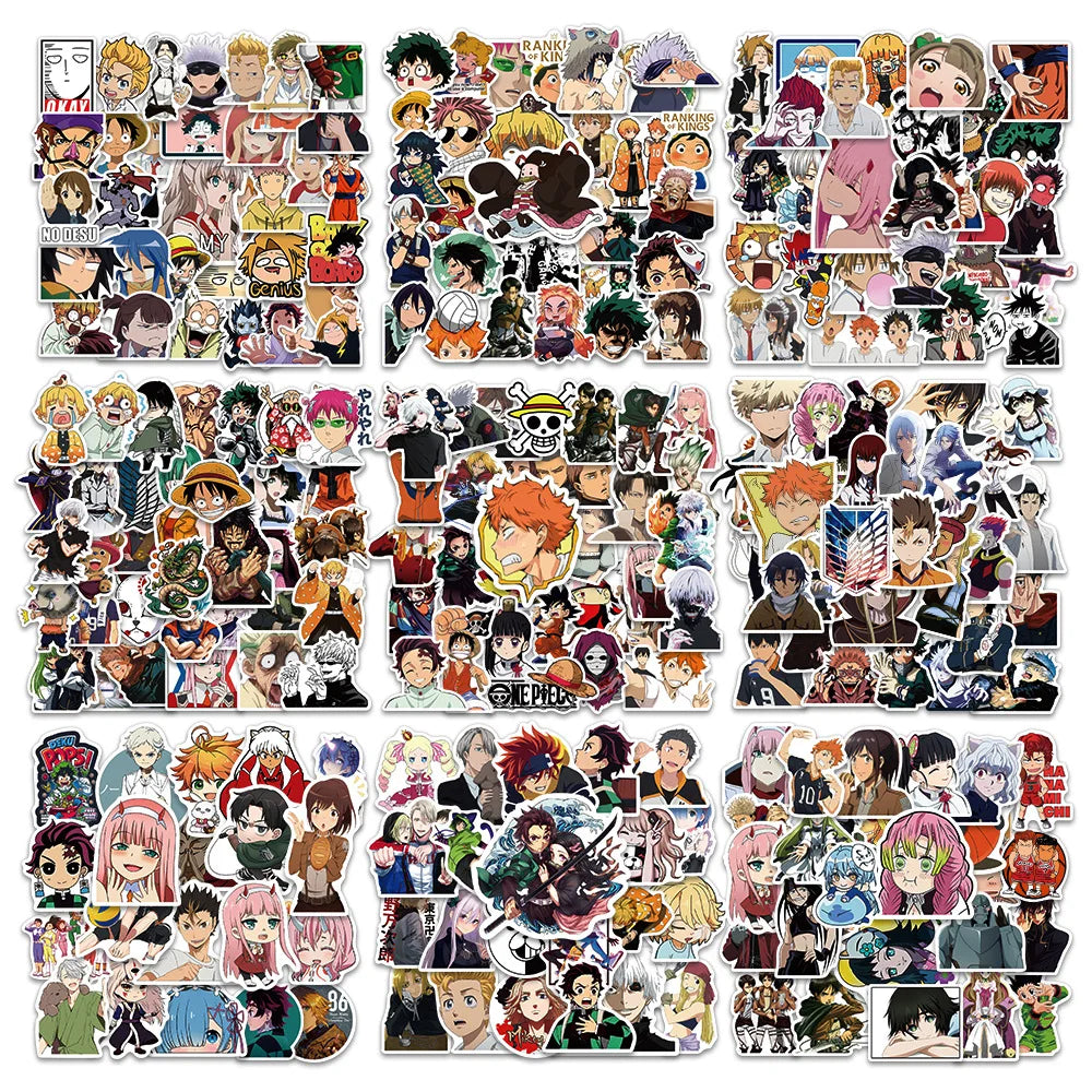 300Pcs Mix Anime Stickers for Kids Onepiece JujutsuKaisen DragonBall Sticker DIY Car Wall Cool Cartoon Decals Waterproof Toy