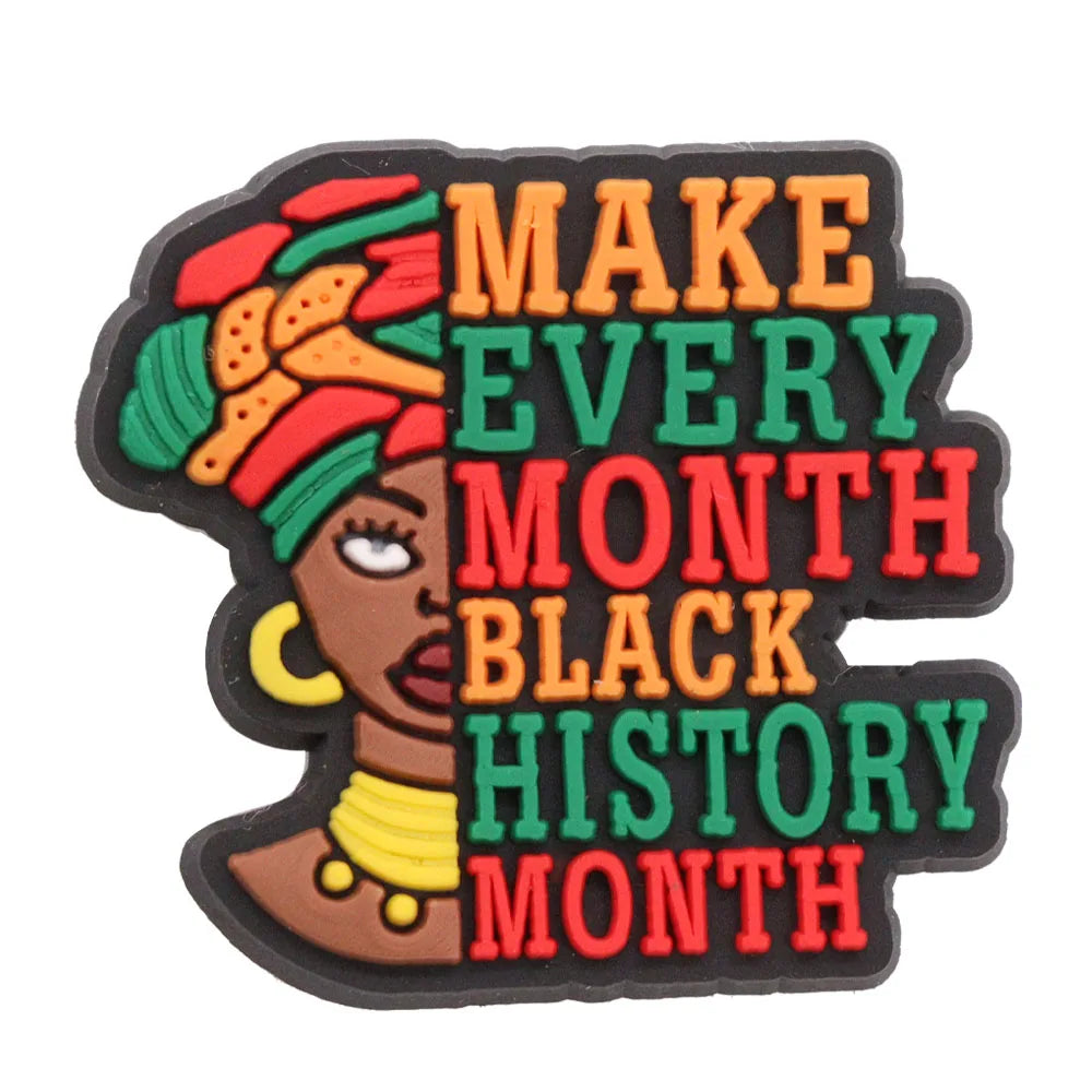 New Arrival 1-24Pcs PVC Black History Month Heart DIY Slipper Shoes Charms Buckle Clog Man Woman Shoe Accessories