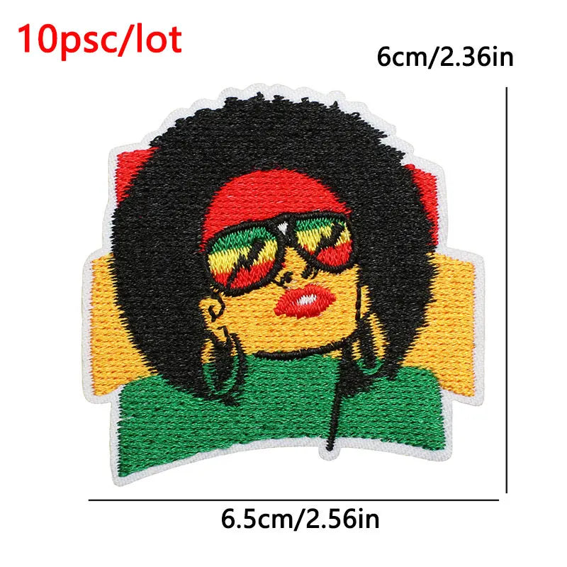 10Pcs/Lot Black History  Embroidery Patch - Iron-On Patches For Clothing Stickers Badges