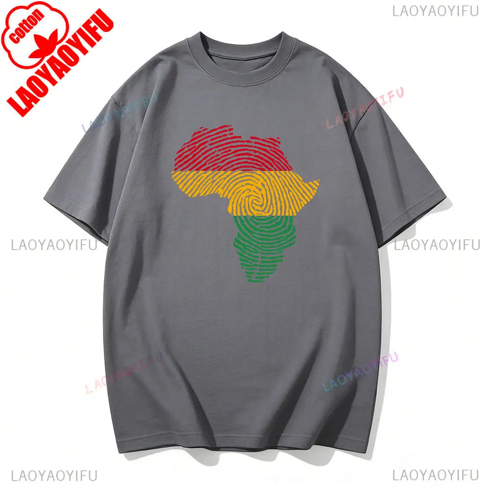 Africa Fingerprint Shirt African Pride Tee with Red Yellow Green Map Design T Shirt Black History Month Ethnic Print Tees
