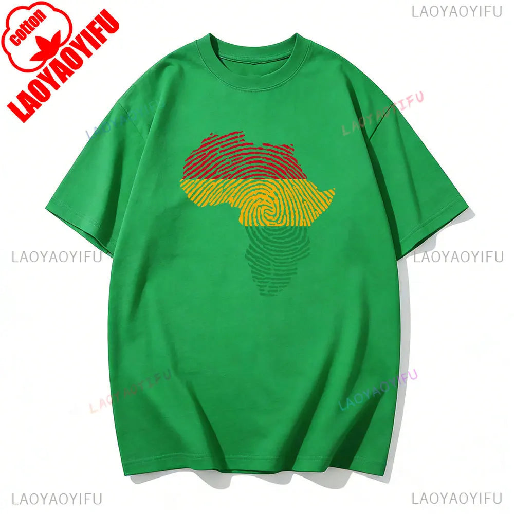 Africa Fingerprint Shirt African Pride Tee with Red Yellow Green Map Design T Shirt Black History Month Ethnic Print Tees