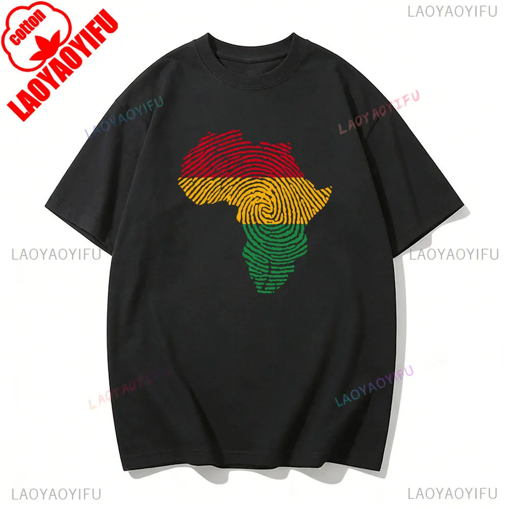 Africa Fingerprint Shirt African Pride Tee with Red Yellow Green Map Design T Shirt Black History Month Ethnic Print Tees
