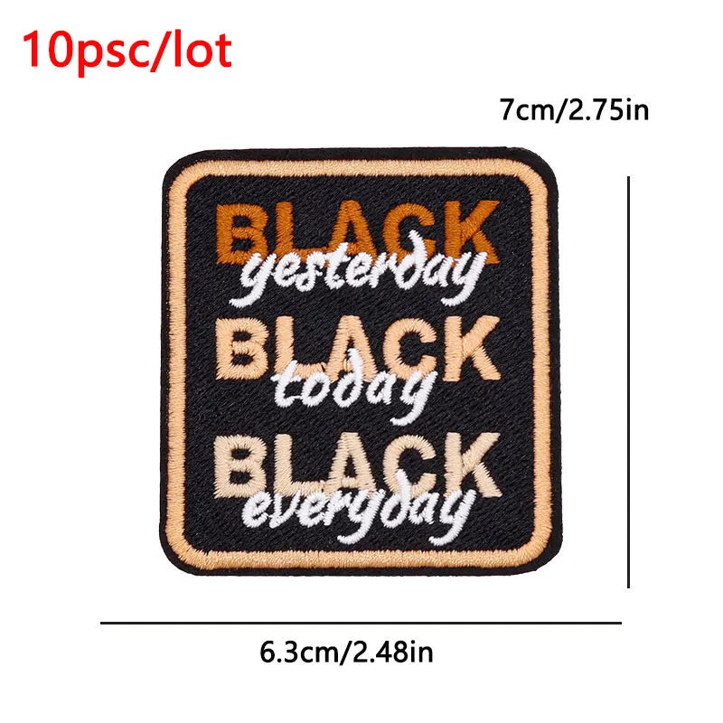 10Pcs/Lot Black History  Embroidery Patch - Iron-On Patches For Clothing Stickers Badges