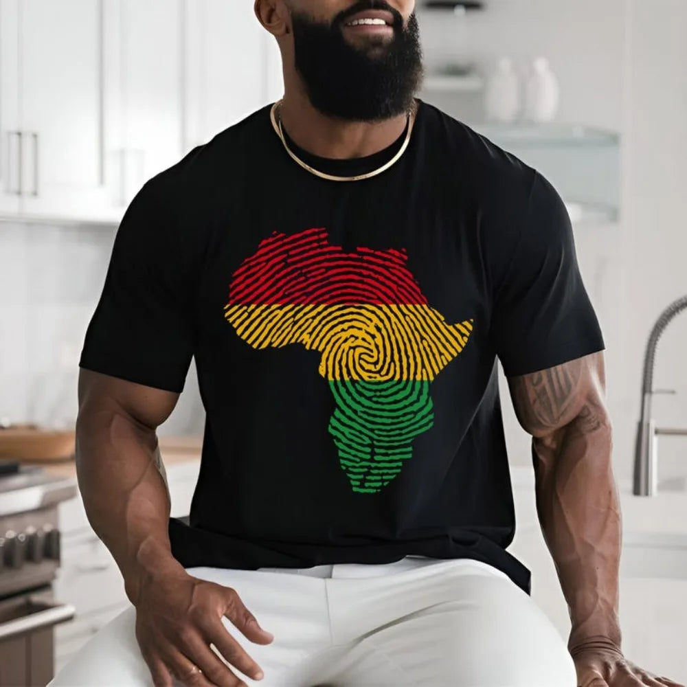 Africa Fingerprint Shirt African Pride Tee with Red Yellow Green Map Design T Shirt Black History Month Ethnic Print Tees
